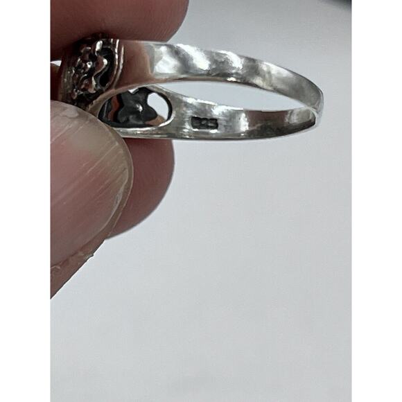 Natural Blue Cabochon Turquoise Open Floral Sterling Silver 925 Ring Size 8.25 - Picture 5 of 11